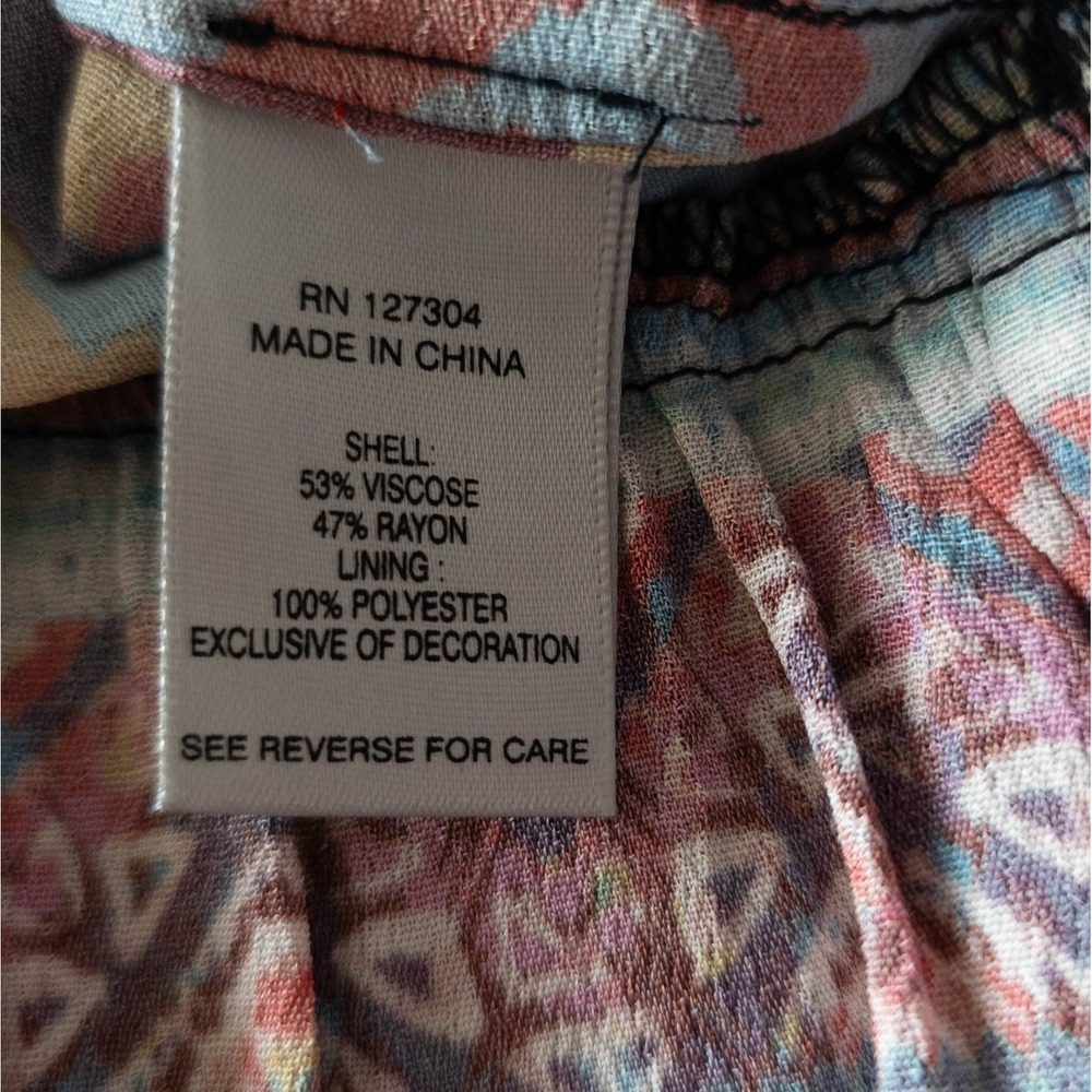 JOHN MARK Multicolor Geometric Floral Embroidered 3/4 Length Sleeve Top SIZE M - Picture 7 of 11
